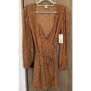 NWT Billabong Womens Long Sleeve Animal Print Wrap Dress Size S